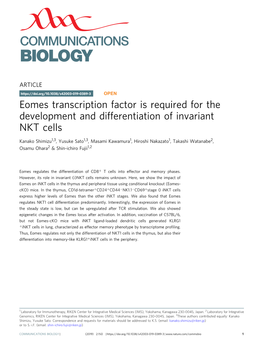 Eomes Transcription Factor Is Required for the Development and Differentiation of Invariant NKT Cells