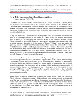 For a Better Understanding of Lasallian Association.” AXIS: Journal of Lasallian Higher Education 5, No