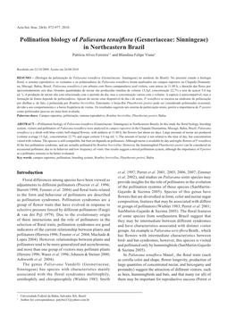 Pollination Biology of Paliavana Tenuiflora