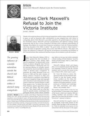 James Clerk Maxwell's Refusal to Join the Victoria Institute