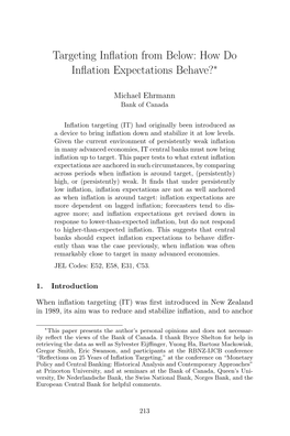 Targeting Inflation from Below: How Do Inflation Expectations Behave?