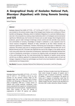 A Geographical Study of Keoladeo National Park, Bharatpur (Rajasthan) with Using Remote Sensing and GIS