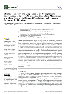 Efficacy of Bilberry and Grape Seed Extract Supplement Interventions To