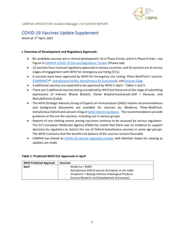 COVID-19 Vaccines Update Supplement Week Of: 5Th April, 2021