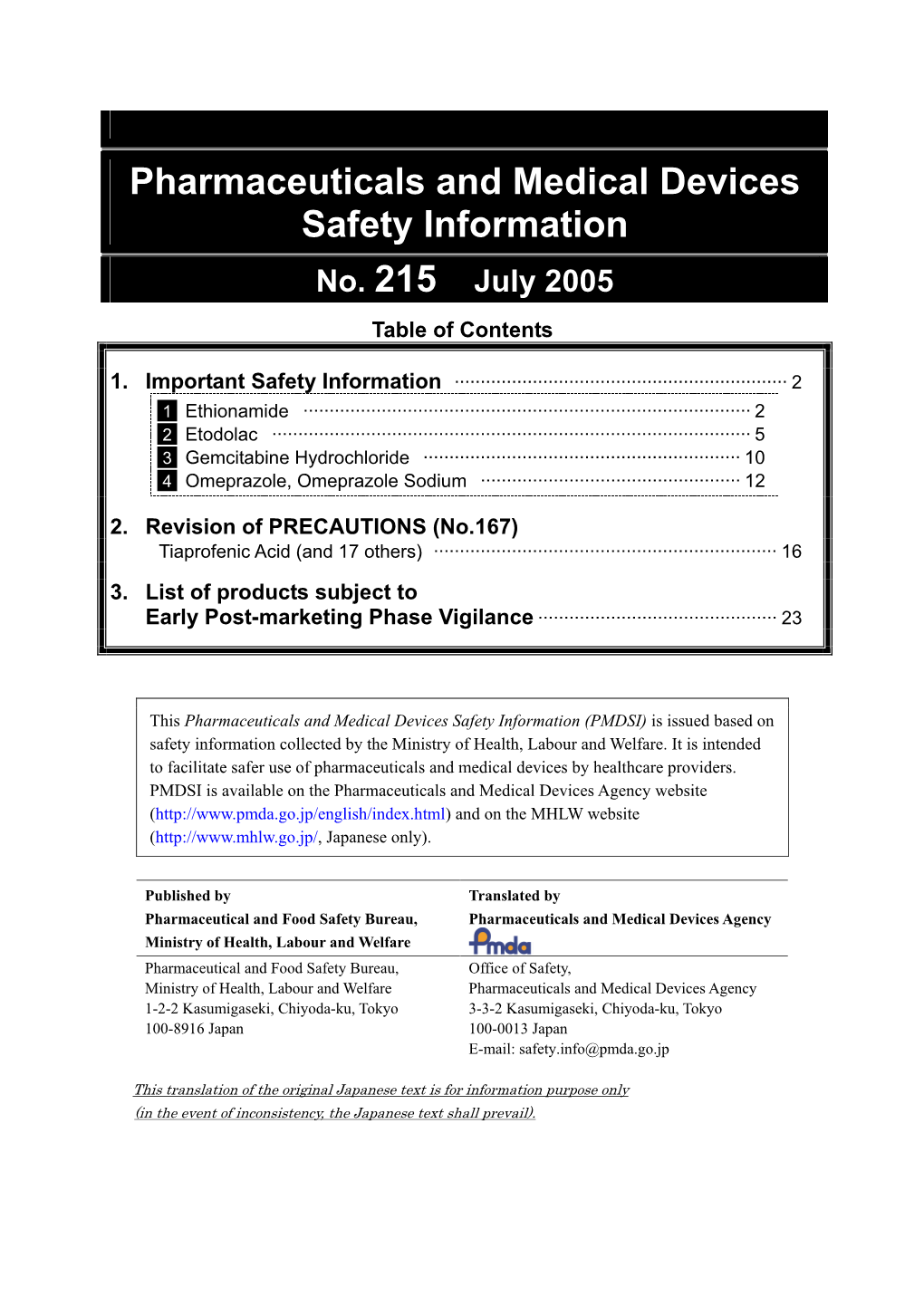 Pharmaceuticals and Medical Devices Safety Information No