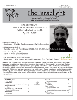 The Israelight Congregation Beth Israel of Media a Reconstructionist Jewish Community