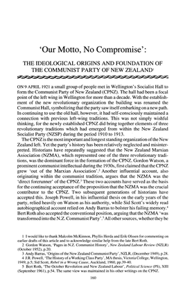 'Our Motto, No Compromise': the Ideological Origins and Foundation of the Communist Party of New Zealand