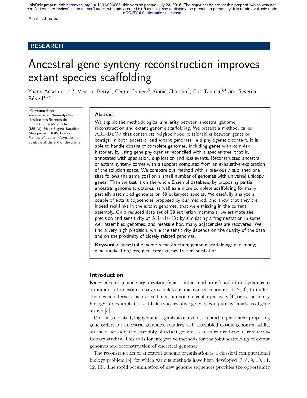 Ancestral Gene Synteny Reconstruction Improves Extant Species