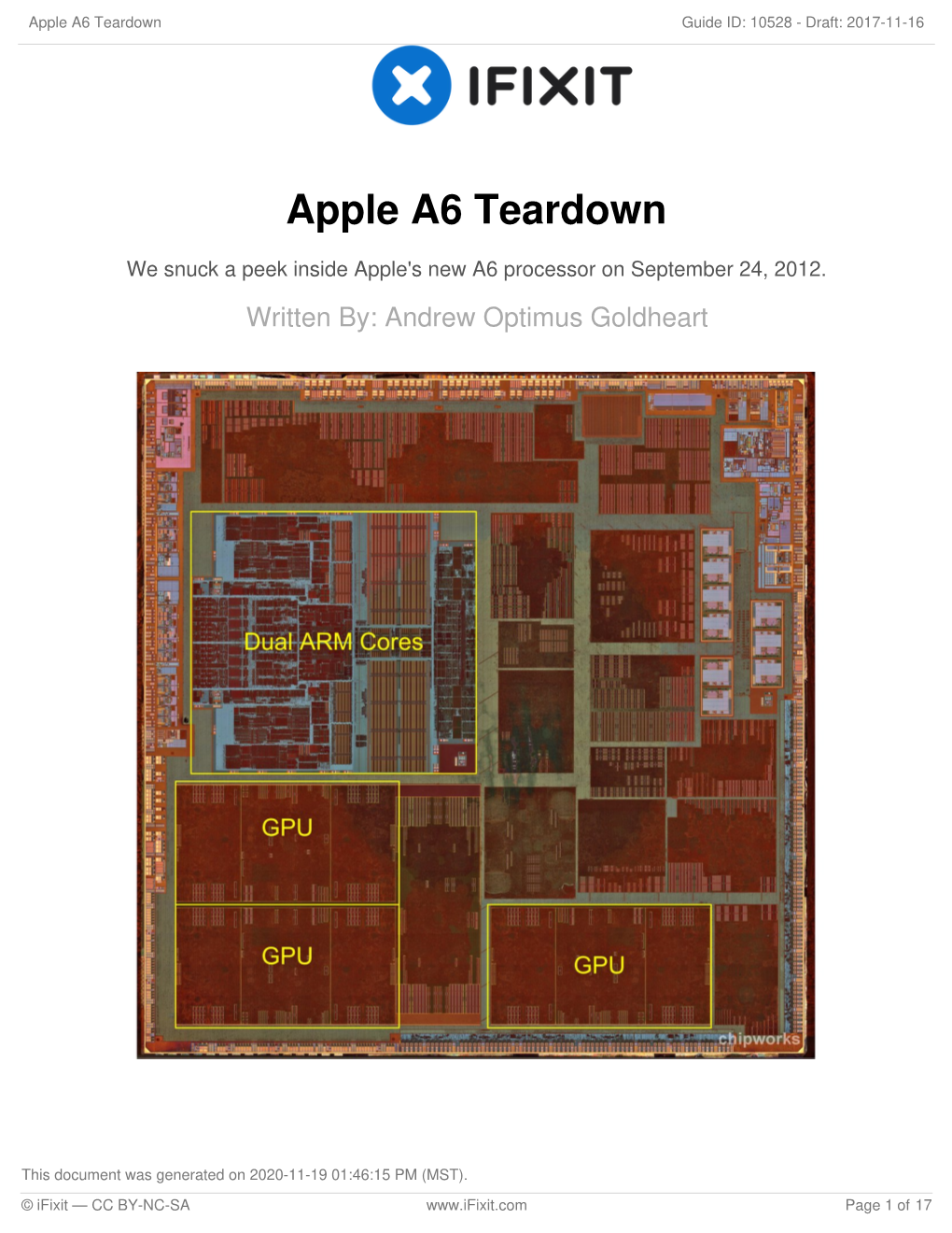 Apple A6 Teardown Guide ID: 10528 - Draft: 2017-11-16