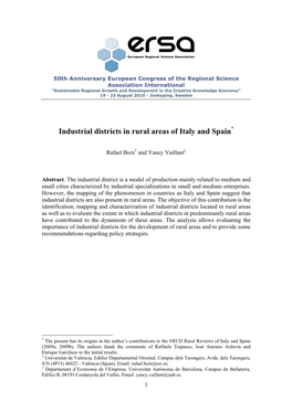 Industrial Districts in Rural Areas of Italy and Spain*