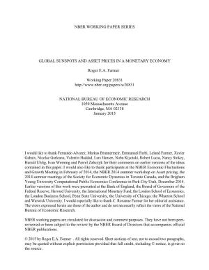 Nber Working Paper Series Global Sunspots and Asset