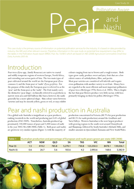 Pear and Nashi Production in Australia Introduction