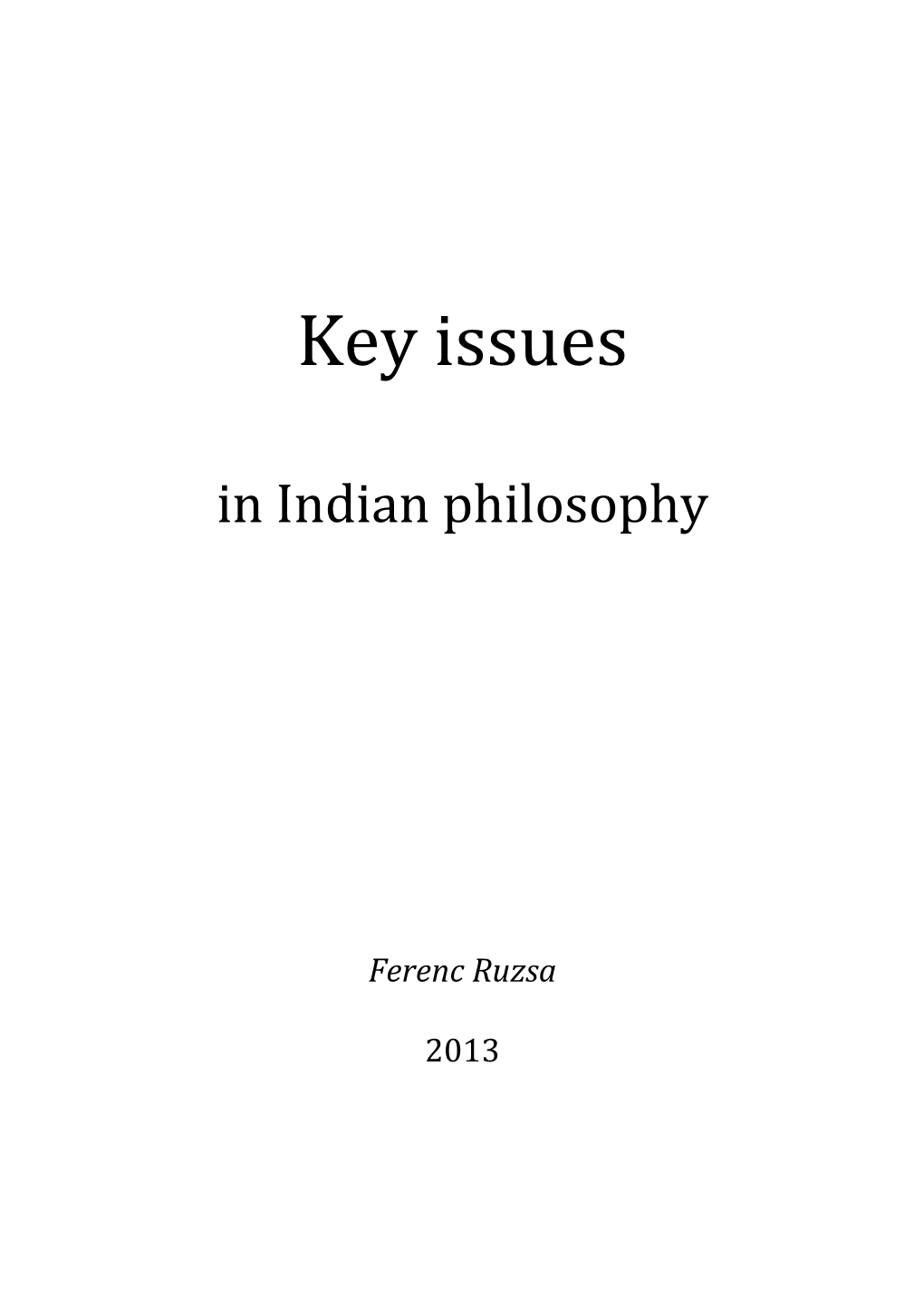 Key Issues in Indian Philosophy