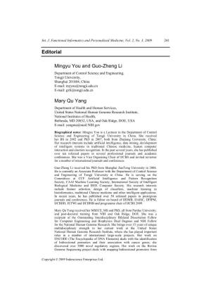 Editorial Mingyu You and Guo-Zheng Li Mary Qu Yang