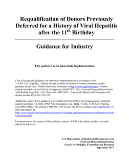 Requalification of Donors Previously Deferred for a History of Viral Hepatitis Th After the 11 Birthday