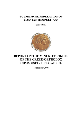 Report on the Minority Rights of the Greek-Orthodox Community of Istanbul