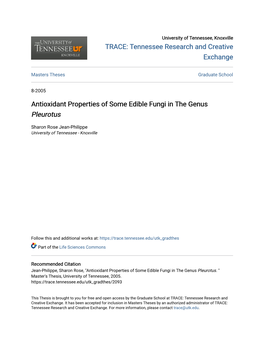 Antioxidant Properties of Some Edible Fungi in the Genus Pleurotus