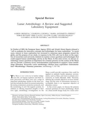 Lunar Astrobiology: a Review and Suggested Laboratory Equipment