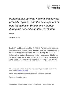 Fundamental Patents, National Intellectual Property Regimes, and the Development of New Industries in Britain and America During the Second Industrial Revolution