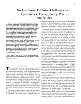 Nuclear Fusion Diffusion Challenges and Opportunities: Theory, Policy, Practice and Politics