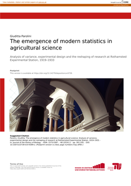 The Emergence of Modern Statistics in Agricultural Science