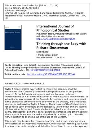 Thinking Through the Body with Richard Shusterman Luna Dolezala a Trinity College Dublin Published Online: 13 Jan 2014
