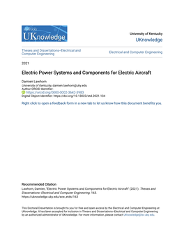 Electric Power Systems and Components for Electric Aircraft