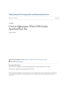 Crisis in Afghanistan: When Will Gender Apartheid End, the Lisa M