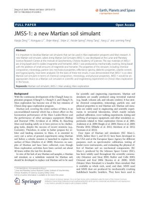 JMSS-1: a New Martian Soil Simulant Xiaojia Zeng1,2, Xiongyao Li1*, Shijie Wang1, Shijie Li1, Nicole Spring3, Hong Tang1, Yang Li1 and Junming Feng1