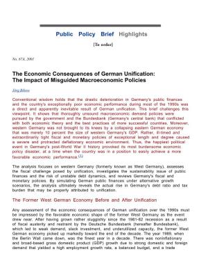 The Economic Consequences of German Unification: the Impact of Misguided Macroeconomic Policies