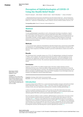 Perception of Ophthalmologists of COVID-19 Using the Health Belief Model