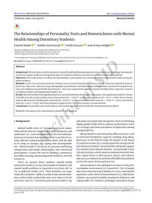 The Relationships of Personality Traits and Homesickness with Mental