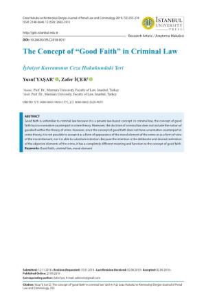 “Good Faith” in Criminal Law