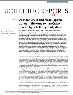 Archean Crust and Metallogenic Zones in the Amazonian Craton Sensed by Satellite Gravity Data Received: 3 September 2018 J