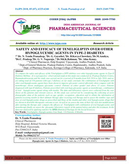 SAFETY and EFFICACY of TENELIGLIPTIN OVER OTHER HYPOGLYCEMIC AGENTS in TYPE-2 DIABETES *1 Dr