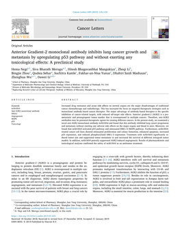 Anterior Gradient-2 Monoclonal Antibody Inhibits Lung Cancer