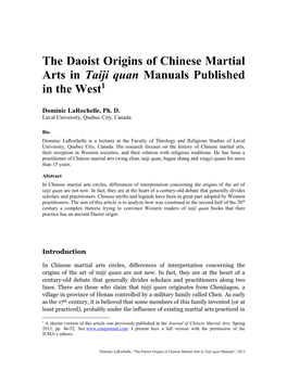 The Daoist Origins of Chinese Martial Arts in Taiji Quan Manuals Published in the West1