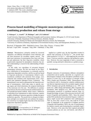 Process-Based Modelling of Biogenic Monoterpene Emissions Combining Production and Release from Storage