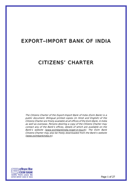 Export–Import Bank of India Citizens' Charter