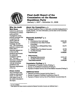 Final Audit Report of the Commission on the Kansas Republican Party January 1, 2007 - December 31, 2008