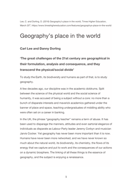 Geography's Place in the World