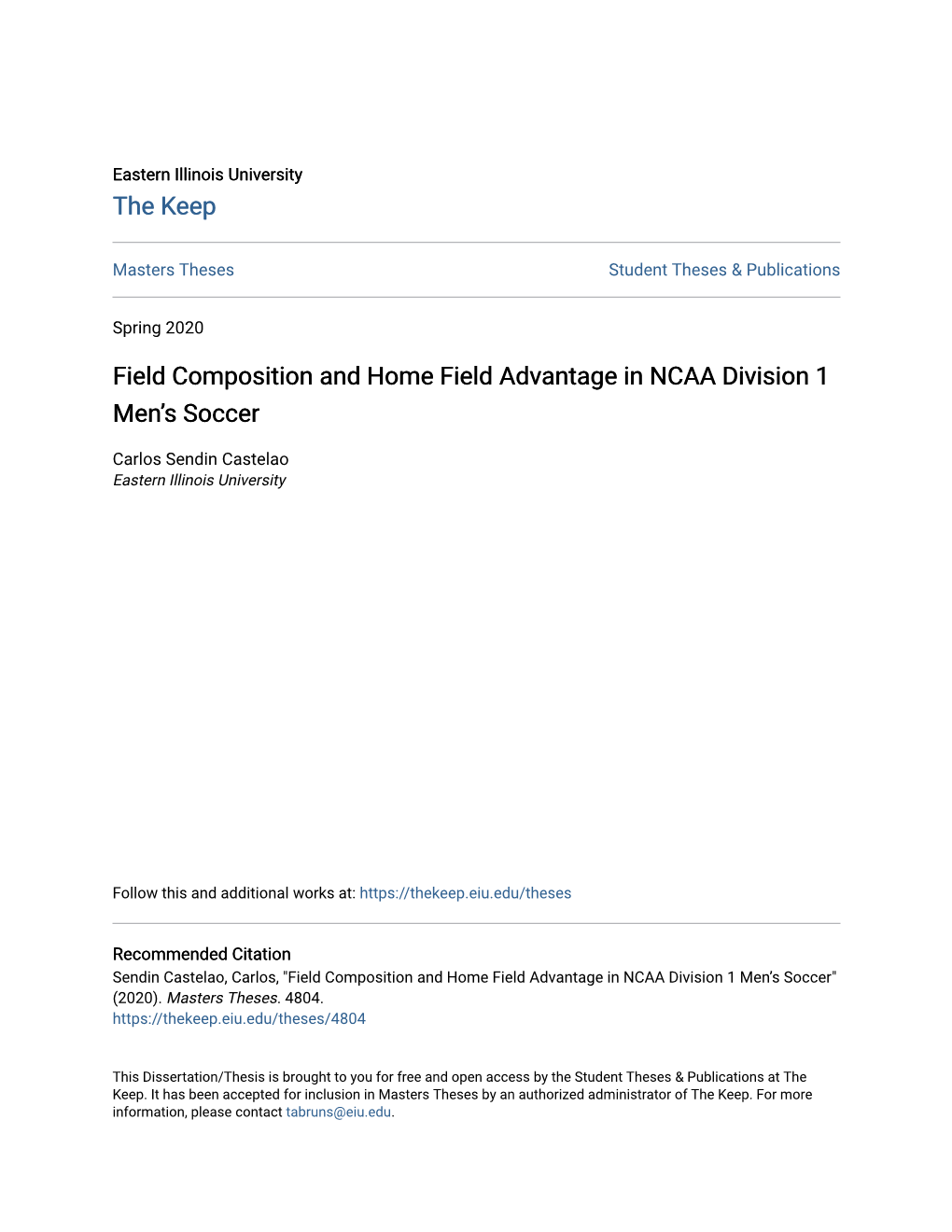 Field Composition and Home Field Advantage in NCAA Division 1 Men’S Soccer