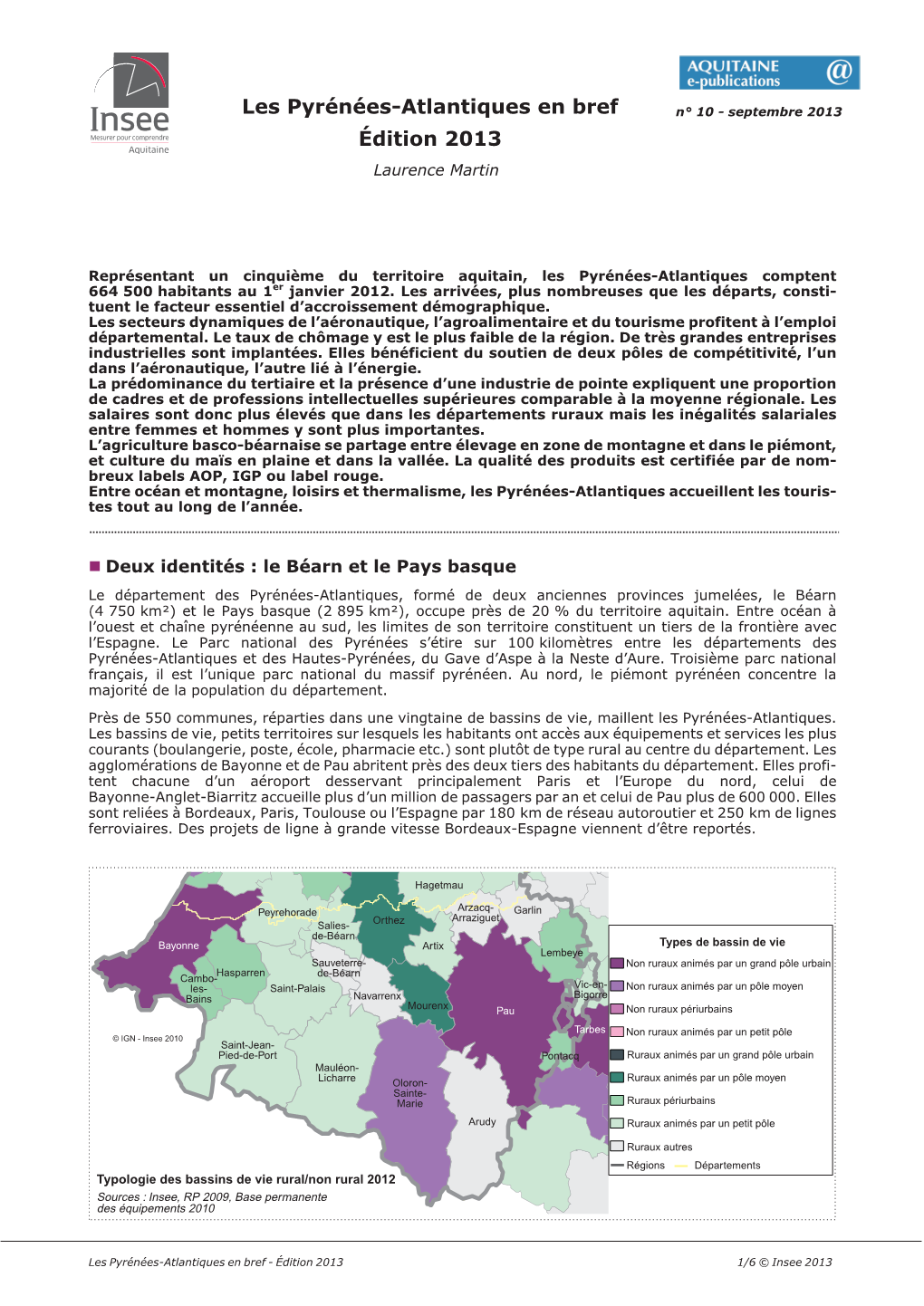 Les Pyrénées-Atlantiques En Bref N° 10 - Septembre 2013 Édition 2013 Laurence Martin