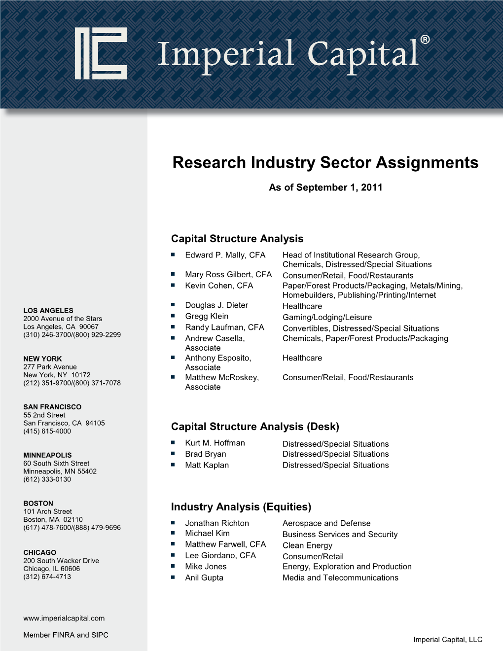 Research Industry Sector Assignments