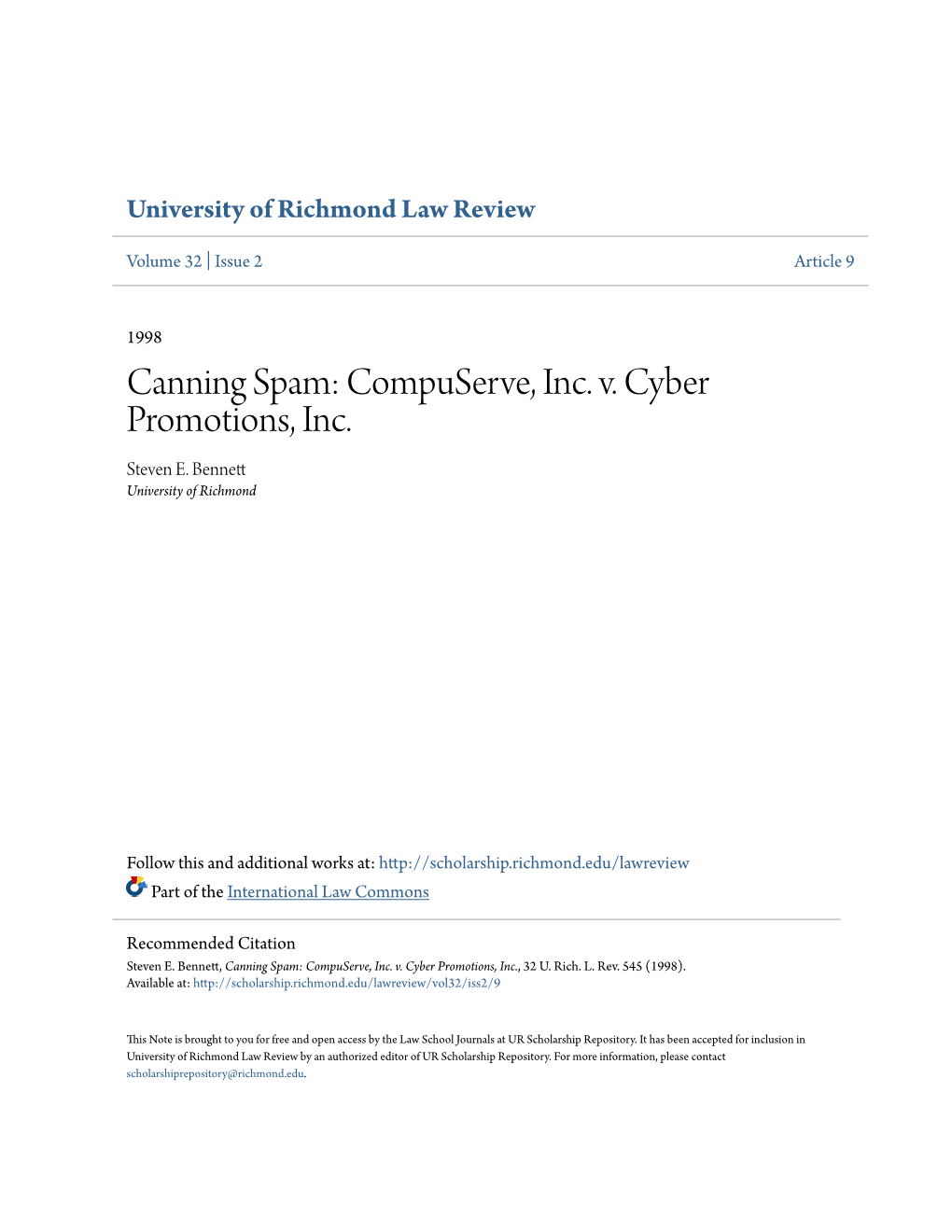 Compuserve, Inc. V. Cyber Promotions, Inc. Steven E