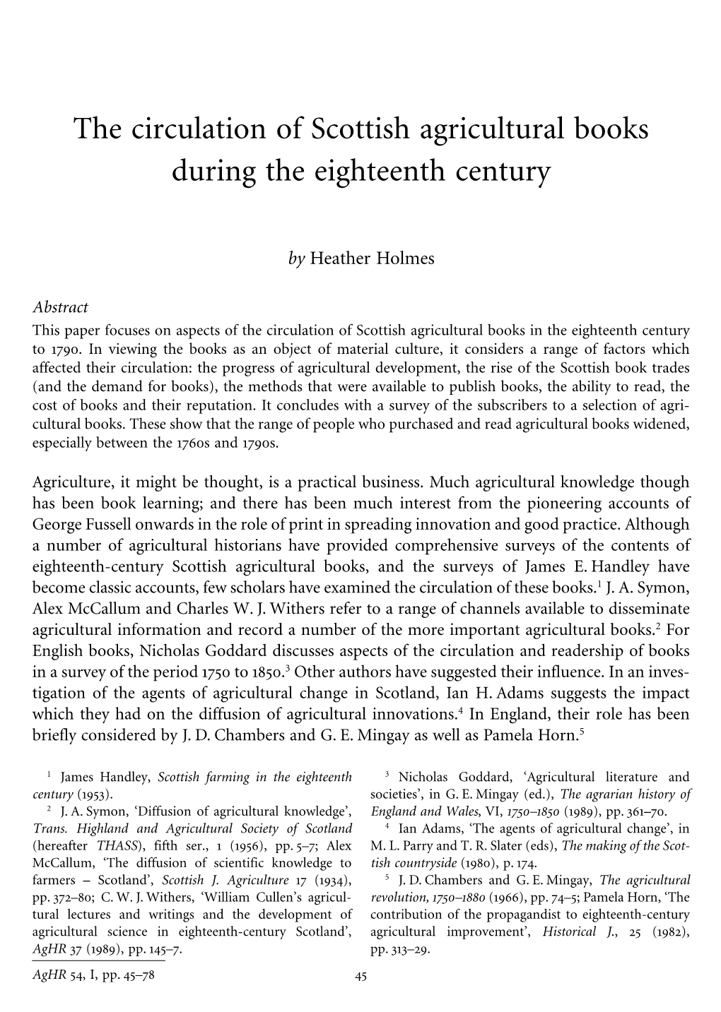 The Circulation of Scottish Agricultural Books During the Eighteenth Century