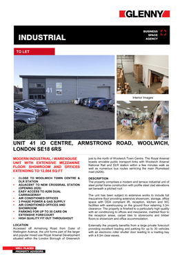 UNIT 41 Io CENTRE, ARMSTRONG ROAD, WOOLWICH, LONDON SE18 6RS