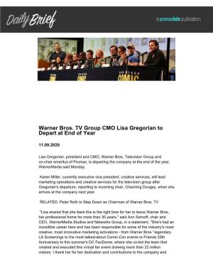 Warner Bros. TV Group CMO Lisa Gregorian to Depart at End of Year