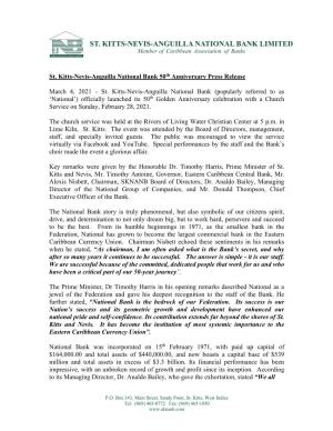 St. Kitts-Nevis-Anguilla National Bank 50Th Anniversary Press Release