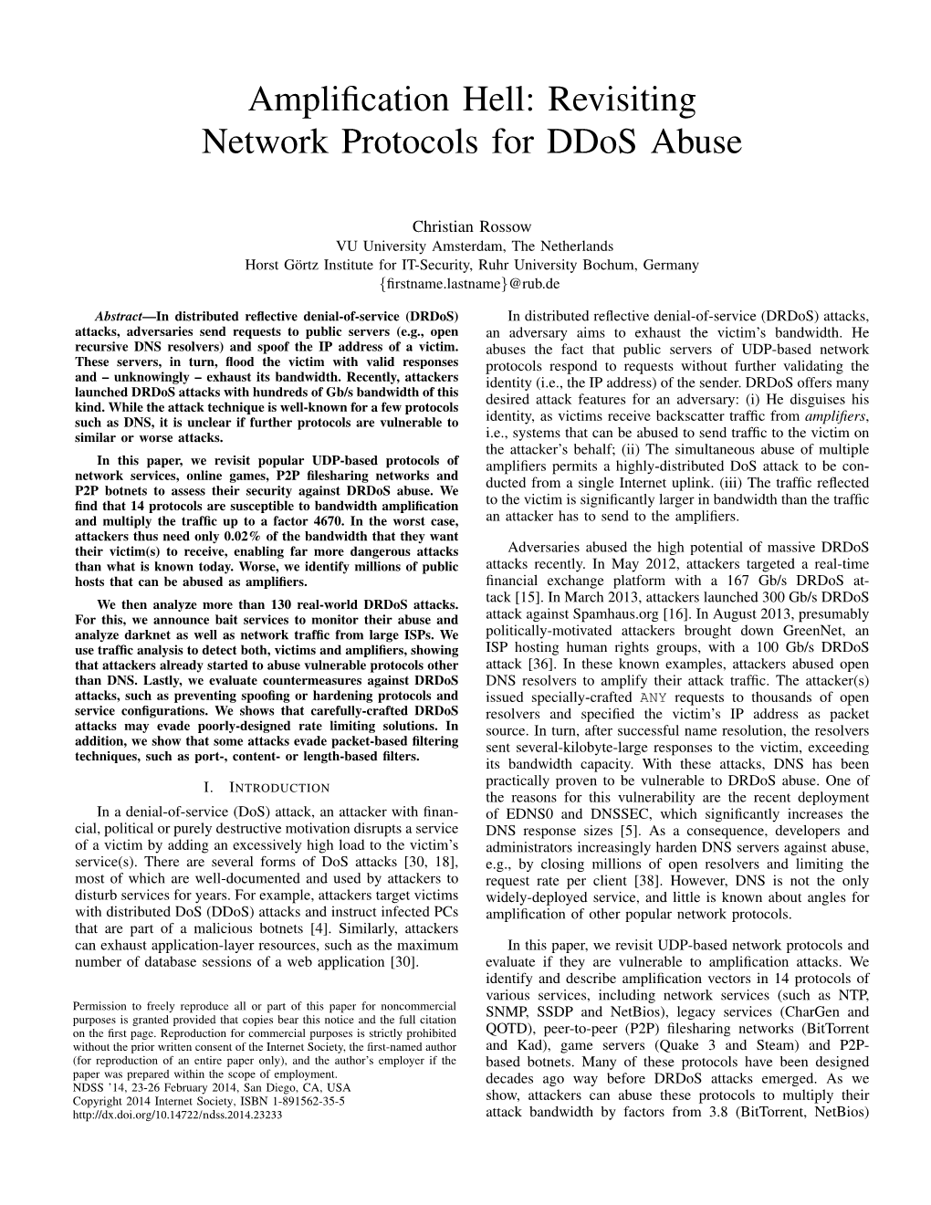 Amplification Hell: Revisiting Network Protocols for Ddos Abuse